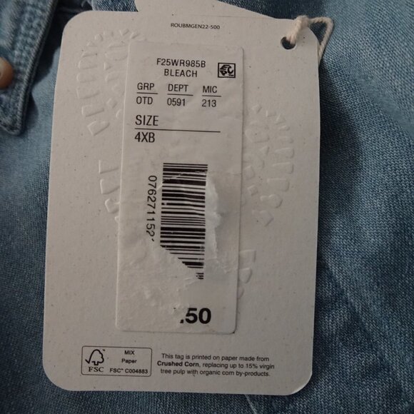 Roundtree & Yorke Denim Shirt Big Mens Size 4XB Blue Cotton Button Front Outdoor - Picture 7 of 9